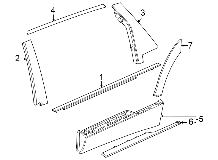 1Rear door. Exterior trim.https://images.simplepart.com/images/parts/motor/fullsize/BL23515.png