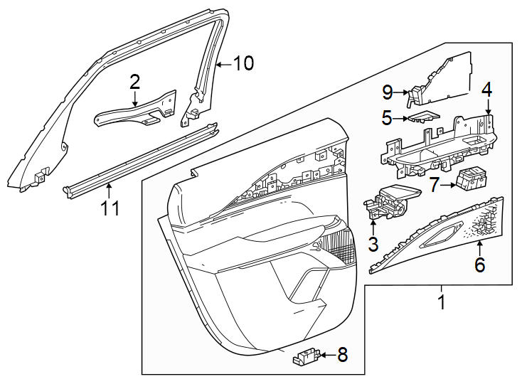 11Rear door. Interior trim.https://images.simplepart.com/images/parts/motor/fullsize/BL23530.png