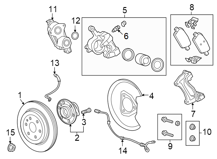 Rear suspension. Brake components. Diagram