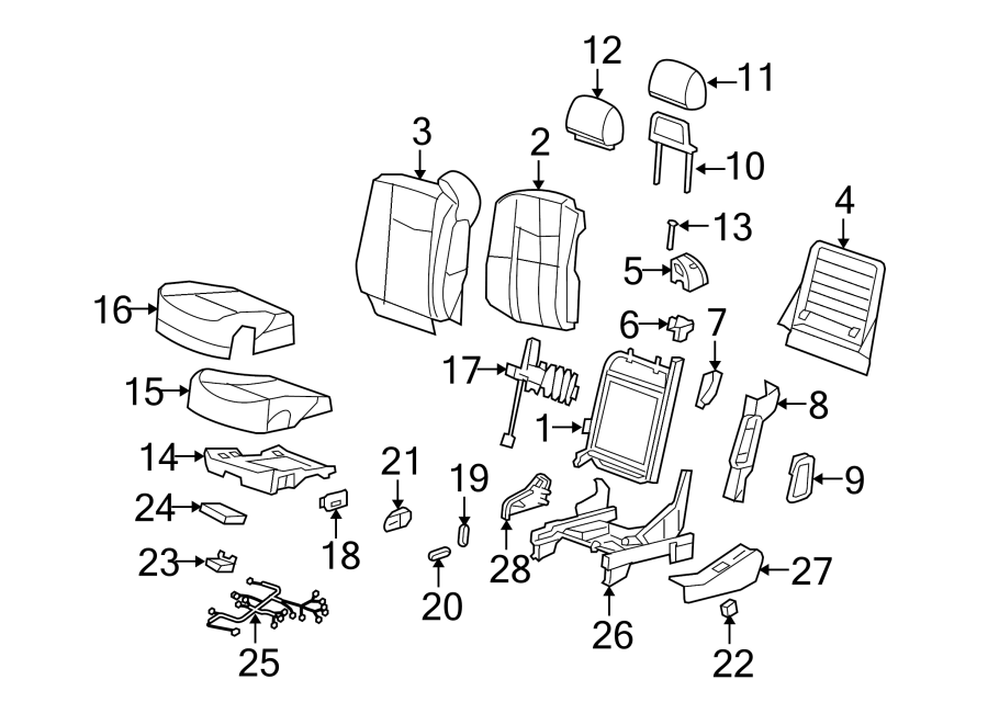 Diagram SEATS & TRACKS. FRONT SEAT COMPONENTS. for your 2010 Chevrolet Silverado 3500 HD WT Cab & Chassis  