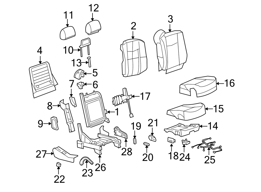 Diagram SEATS & TRACKS. FRONT SEAT COMPONENTS. for your 2005 Chevrolet Trailblazer   