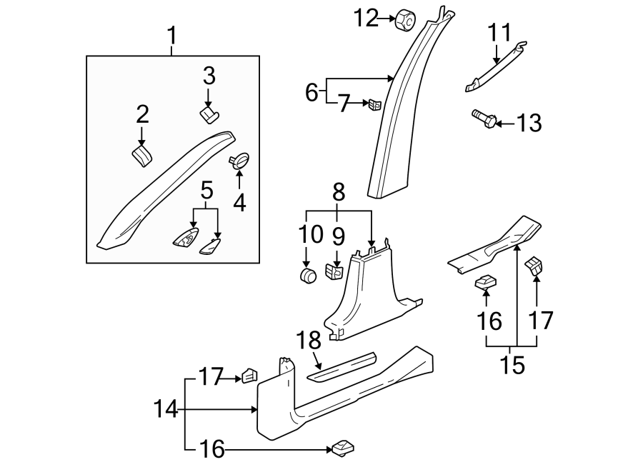 Diagram PILLARS. ROCKER & FLOOR. INTERIOR TRIM. for your 2007 GMC Sierra 1500 Classic SLT Extended Cab Pickup 6.0L Vortec V8 A/T 4WD 