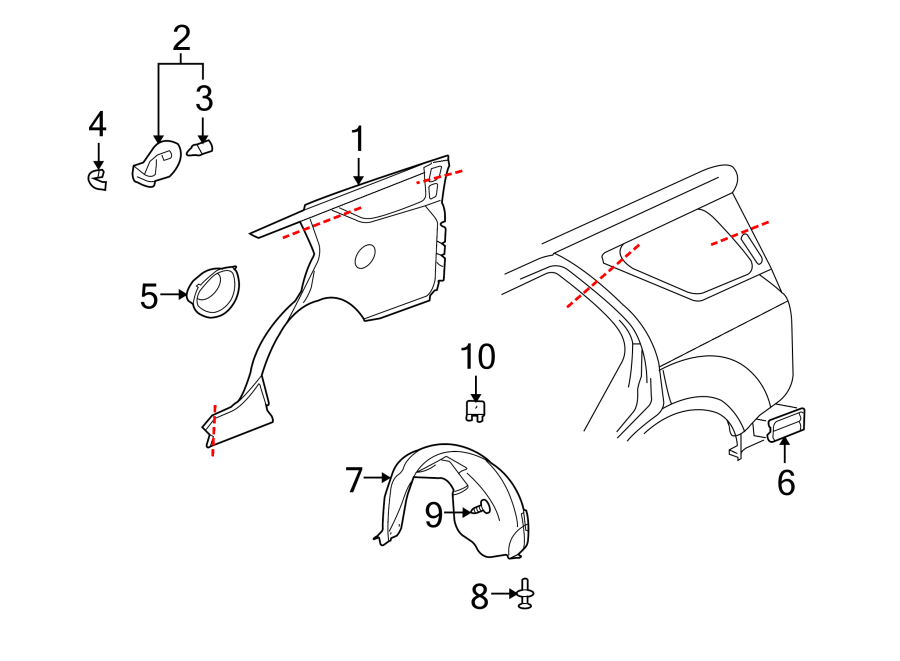 Diagram QUARTER PANEL & COMPONENTS. for your 2020 Cadillac XT4 Premium Luxury Sport Utility  