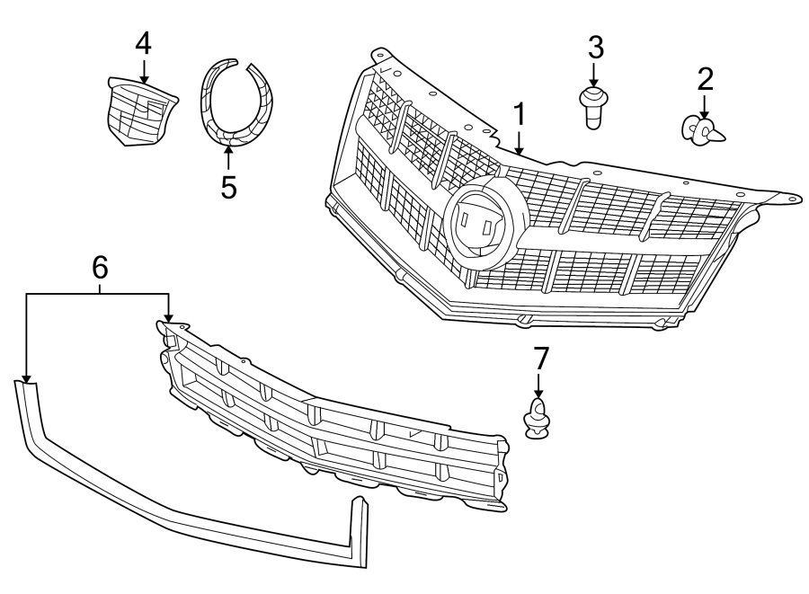 6FRONT BUMPER & GRILLE. GRILLE & COMPONENTS.https://images.simplepart.com/images/parts/motor/fullsize/BN10020.png