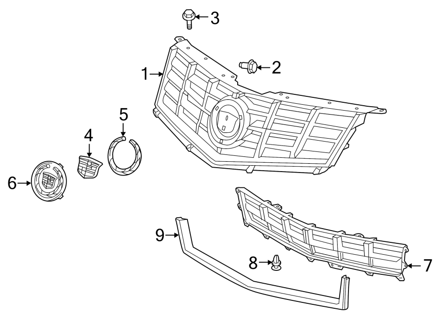 1FRONT BUMPER & GRILLE. GRILLE & COMPONENTS.https://images.simplepart.com/images/parts/motor/fullsize/BN10022.png