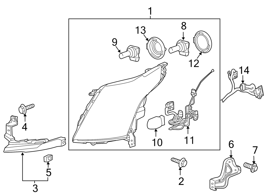 Diagram FRONT LAMPS. HEADLAMP COMPONENTS. for your 2024 Cadillac XT4   