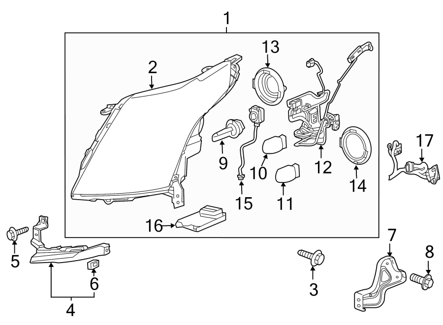 Diagram FRONT LAMPS. HEADLAMP COMPONENTS. for your 2024 Cadillac XT4   