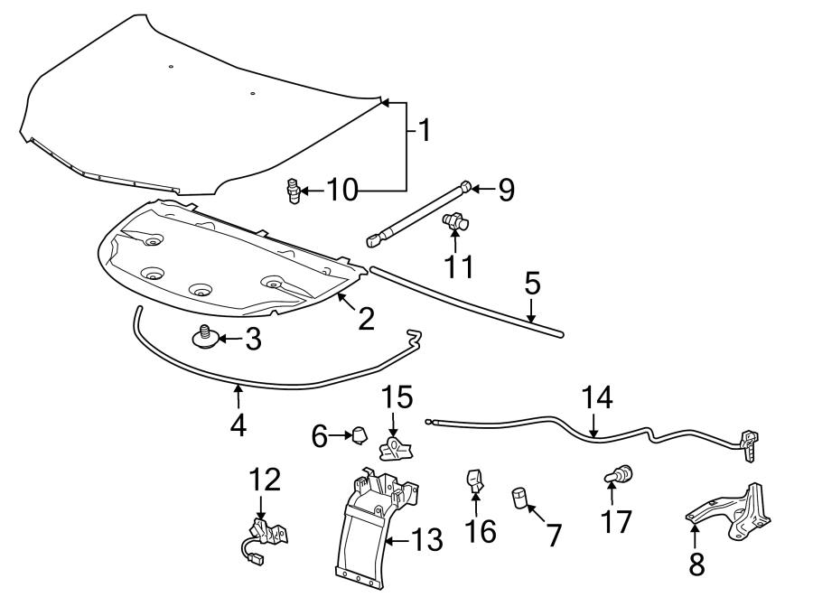 Diagram HOOD & COMPONENTS. for your 2007 GMC Sierra 1500 Classic SLE Extended Cab Pickup  