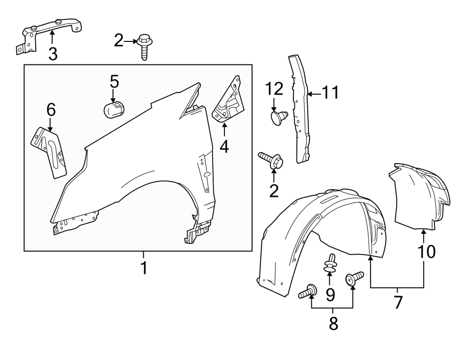 Diagram FENDER & COMPONENTS. for your 2005 Cadillac SRX   