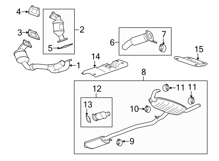 Diagram EXHAUST SYSTEM. EXHAUST COMPONENTS. for your 2005 Chevrolet Classic   