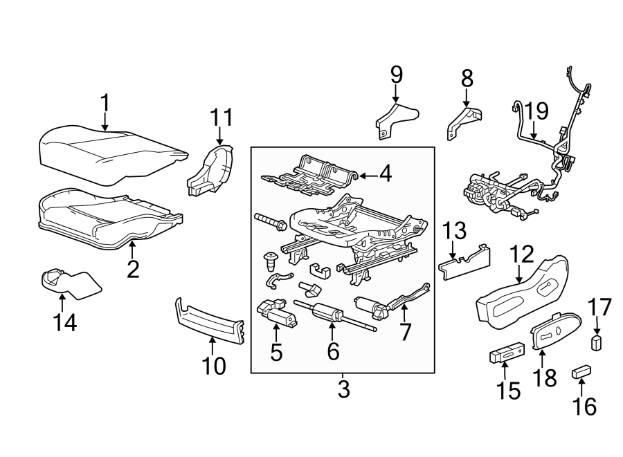 Diagram SEATS & TRACKS. DRIVER SEAT COMPONENTS. for your 2010 Chevrolet Silverado 1500 LTZ Extended Cab Pickup Fleetside  