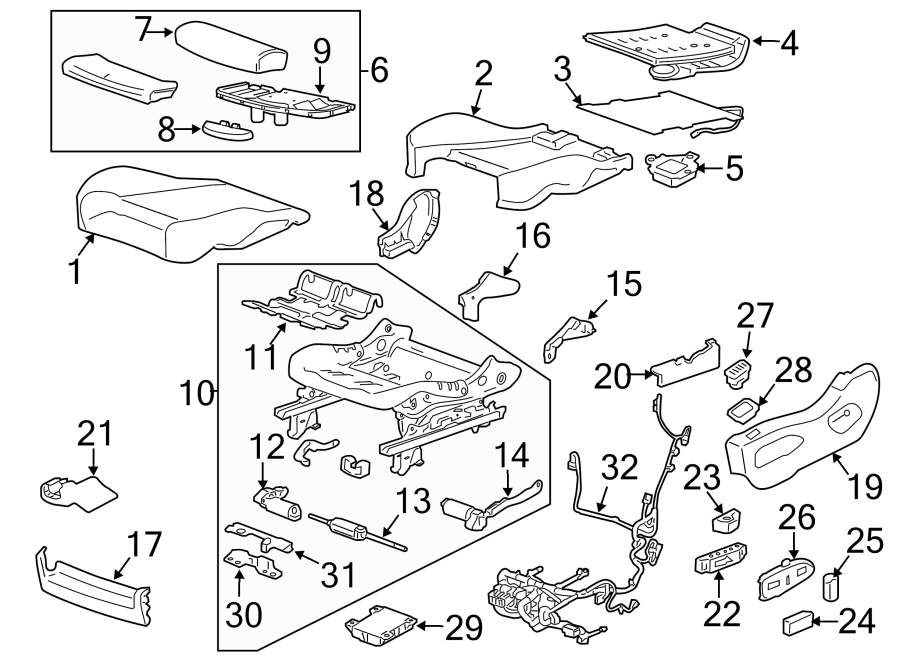 Diagram SEATS & TRACKS. DRIVER SEAT COMPONENTS. for your 2010 Chevrolet Silverado 1500 WT Extended Cab Pickup  