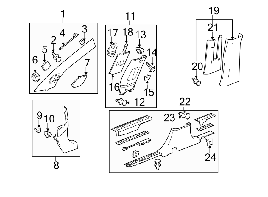 Diagram PILLARS. ROCKER & FLOOR. INTERIOR TRIM. for your 2024 Chevrolet Camaro LT1 Coupe 6.2L V8 A/T 