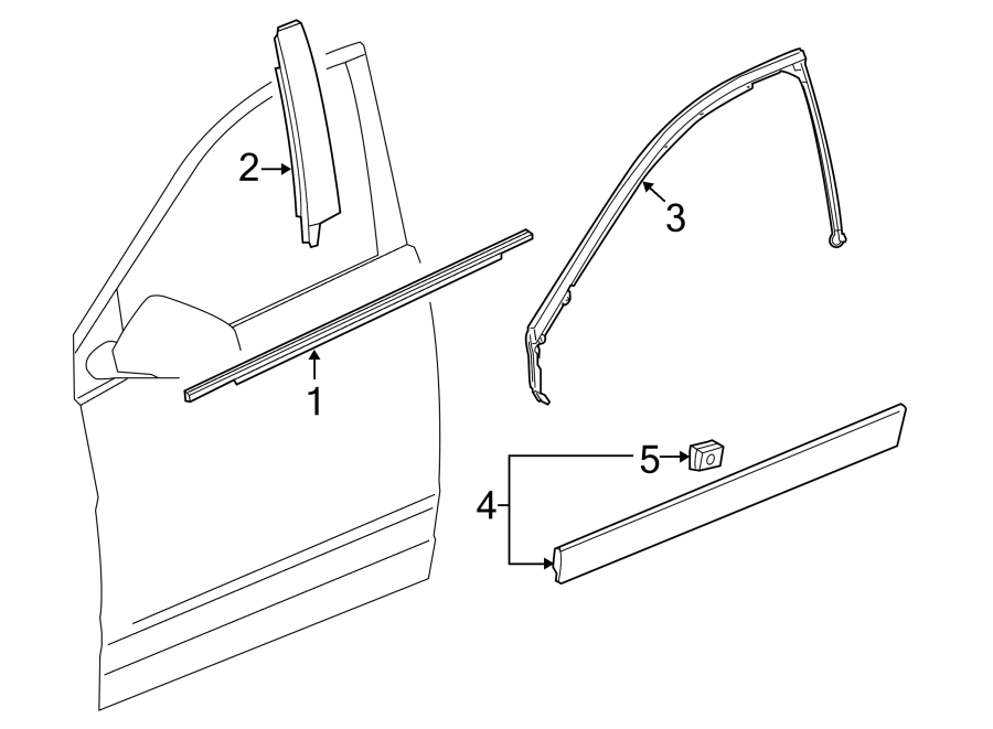 Diagram FRONT DOOR. EXTERIOR TRIM. for your 2021 Chevrolet Suburban  RST Sport Utility  