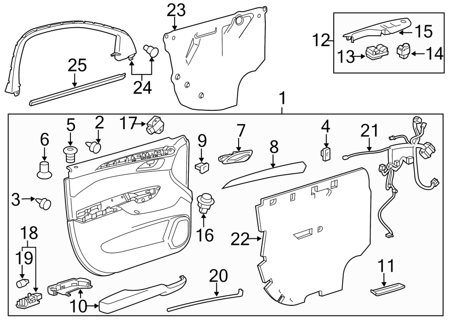 Diagram FRONT DOOR. INTERIOR TRIM. for your 2024 Chevrolet Camaro LT1 Coupe 6.2L V8 A/T 