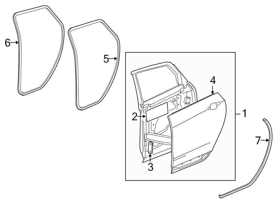 Diagram REAR DOOR. DOOR & COMPONENTS. for your 2011 Buick Lucerne   