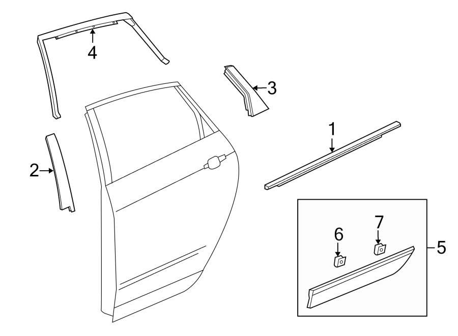 Diagram REAR DOOR. EXTERIOR TRIM. for your 2021 Chevrolet Suburban  RST Sport Utility  