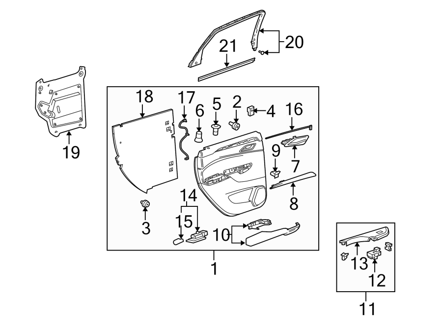 Diagram REAR DOOR. INTERIOR TRIM. for your 2024 Chevrolet Camaro LT1 Coupe 6.2L V8 A/T 