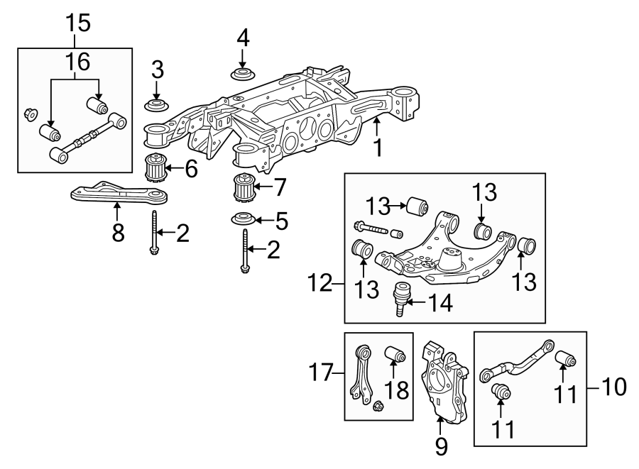 Diagram REAR SUSPENSION. SUSPENSION COMPONENTS. for your 2015 GMC Sierra 2500 HD 6.0L Vortec V8 FLEX A/T 4WD SLT Extended Cab Pickup 