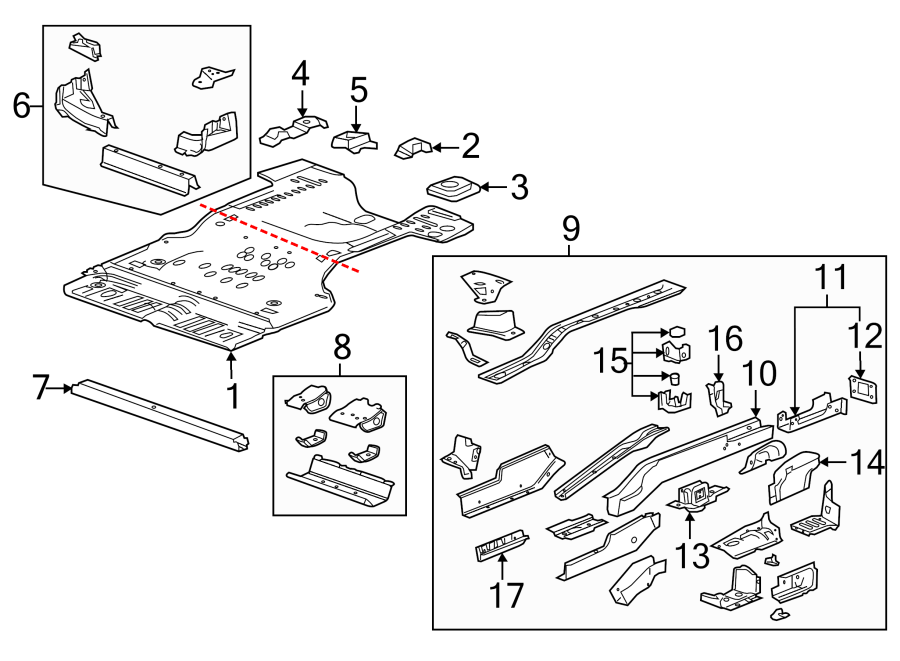 Diagram REAR BODY & FLOOR. FLOOR & RAILS. for your 2015 GMC Sierra 2500 HD 6.0L Vortec V8 FLEX A/T RWD SLE Standard Cab Pickup Fleetside 