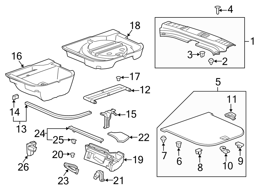 Diagram REAR BODY & FLOOR. INTERIOR TRIM. for your 2013 Chevrolet Camaro ZL1 Coupe 6.2L V8 M/T 