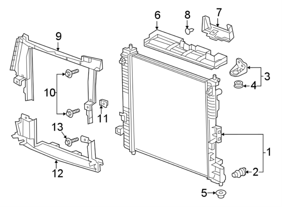 Diagram RADIATOR & COMPONENTS. for your 2023 Cadillac XT4 Premium Luxury Sport Utility  