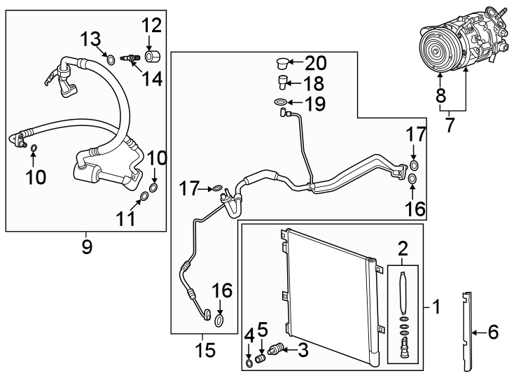 Diagram Air conditioner & heater. Compressor & lines. Condenser. for your 2021 Chevrolet Blazer   