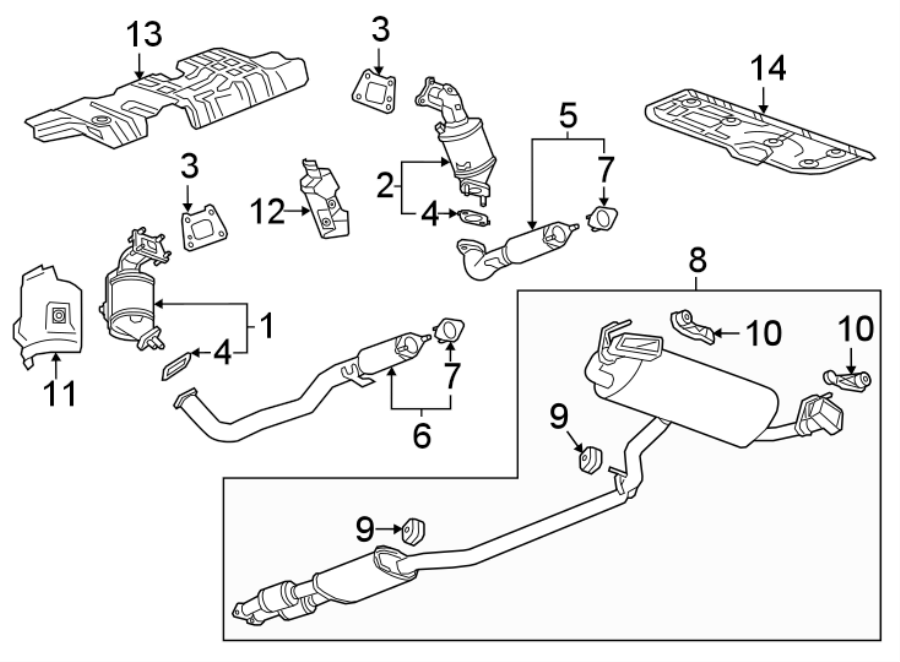 Diagram EXHAUST SYSTEM. EXHAUST COMPONENTS. for your 2018 Chevrolet Equinox 1.5L Ecotec A/T 4WD LT Sport Utility 