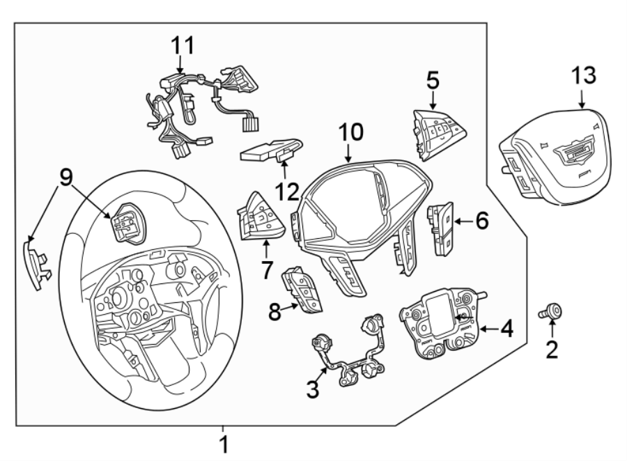 Diagram STEERING WHEEL & TRIM. for your 2021 GMC Sierra 2500 HD 6.6L Duramax V8 DIESEL A/T 4WD Base Extended Cab Pickup Fleetside 