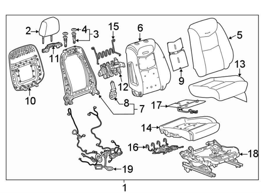 Diagram SEATS & TRACKS. PASSENGER SEAT COMPONENTS. for your 1999 Buick Century   