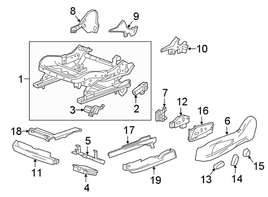 Diagram SEATS & TRACKS. TRACKS & COMPONENTS. for your 2007 GMC Sierra 2500 HD 6.0L Vortec V8 A/T 4WD SLE Extended Cab Pickup 