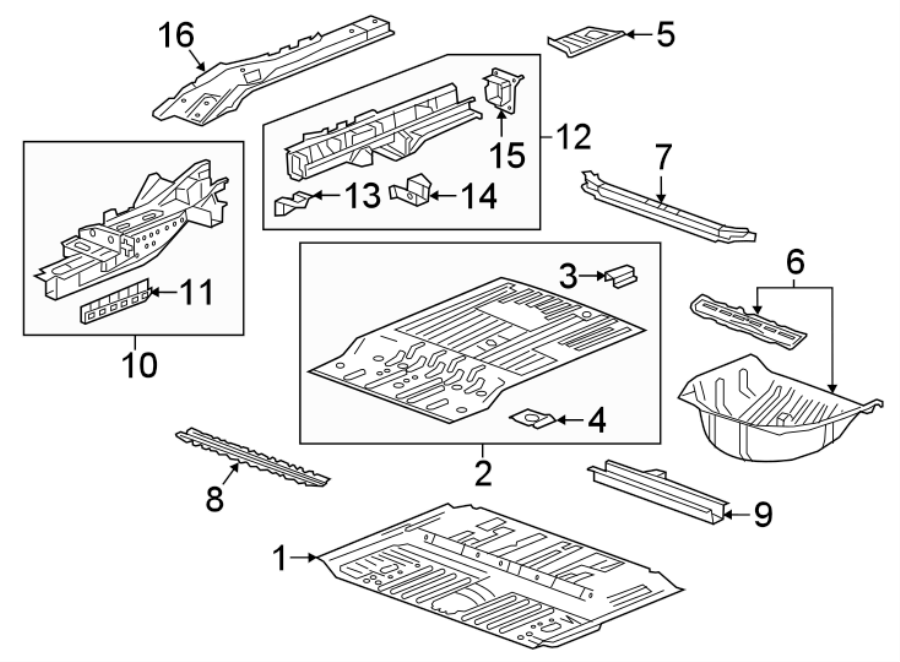 Diagram REAR BODY & FLOOR. FLOOR & RAILS. for your 2011 GMC Sierra 2500 HD 6.6L Duramax V8 DIESEL A/T 4WD SLE Standard Cab Pickup 