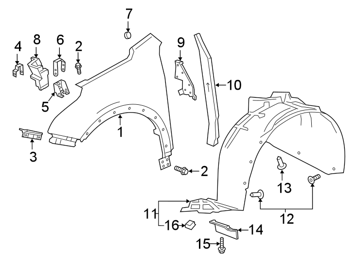 Diagram FENDER & COMPONENTS. for your 2020 Cadillac XT4 Premium Luxury Sport Utility 2.0L A/T FWD 