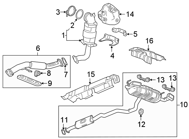 Diagram EXHAUST SYSTEM. EXHAUST COMPONENTS. for your 2022 Cadillac XT4   