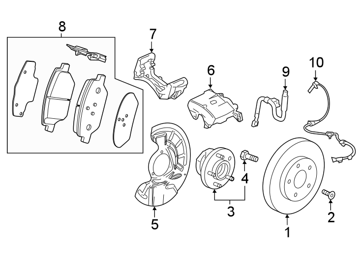 Diagram FRONT SUSPENSION. BRAKE COMPONENTS. for your 2024 GMC Terrain   