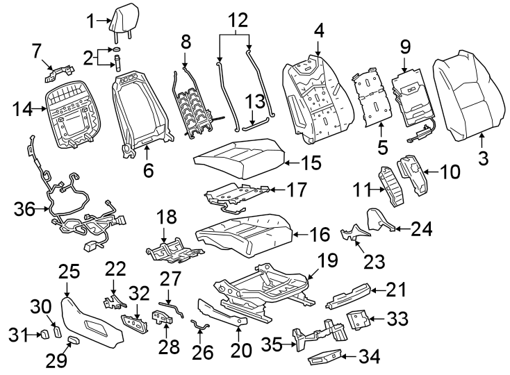 Diagram SEATS & TRACKS. PASSENGER SEAT COMPONENTS. for your Cadillac XT4  