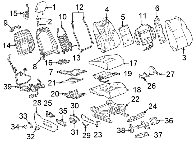 Diagram SEATS & TRACKS. PASSENGER SEAT COMPONENTS. for your 2004 Cadillac Escalade EXT   