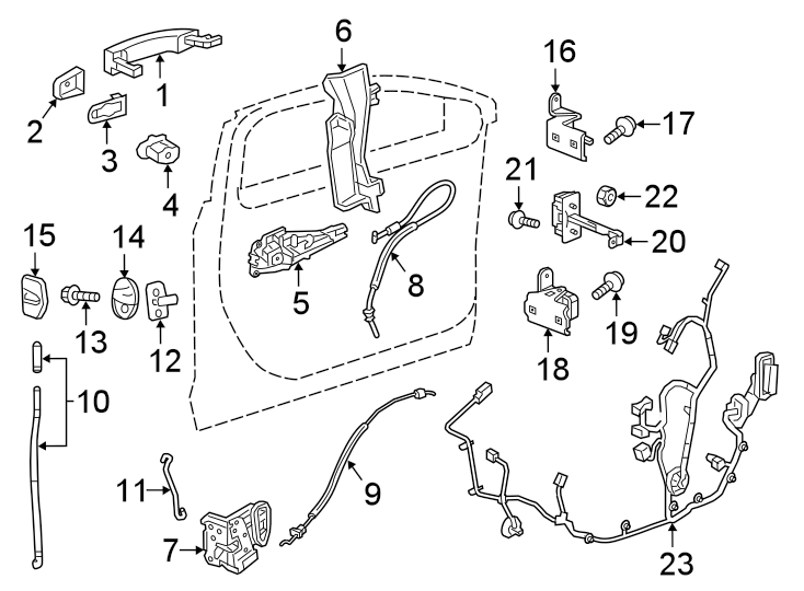 Diagram Front door. Lock & hardware. for your 2022 Cadillac XT4   