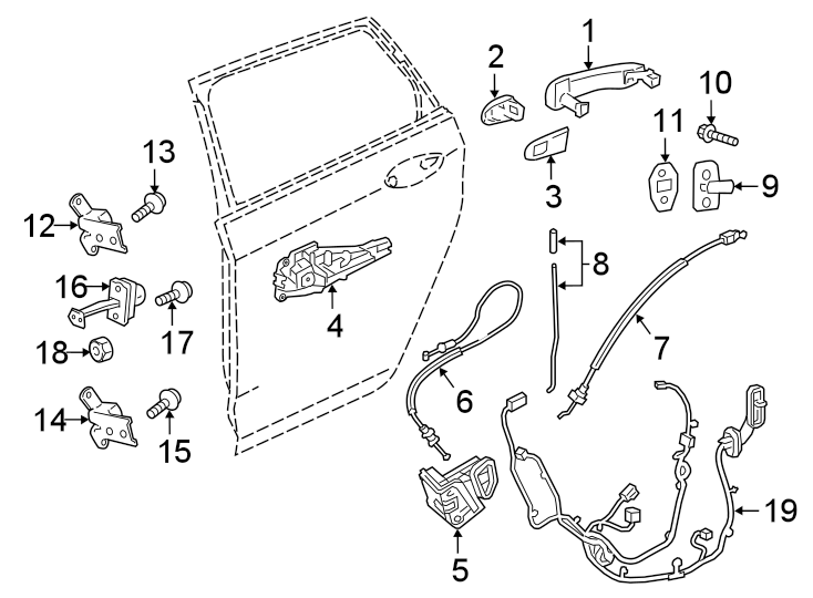 Diagram REAR DOOR. LOCK & HARDWARE. for your 2024 Cadillac XT4 Luxury Sport Utility  