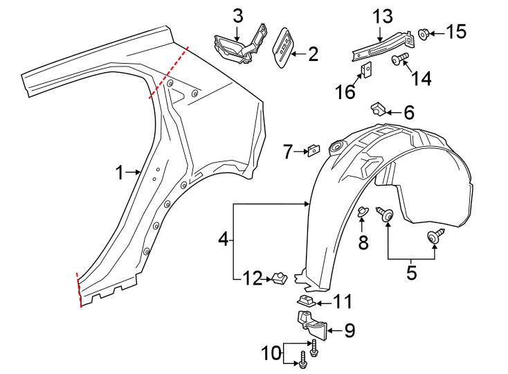 Diagram QUARTER PANEL & COMPONENTS. for your 2020 Cadillac XT4 Premium Luxury Sport Utility 2.0L A/T FWD 