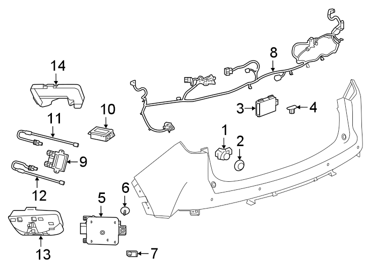 Diagram REAR BUMPER. ELECTRICAL COMPONENTS. for your 2023 Cadillac XT4   