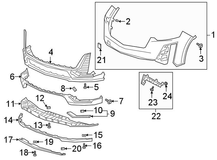 Diagram FRONT BUMPER & GRILLE. BUMPER & COMPONENTS. for your Chevrolet