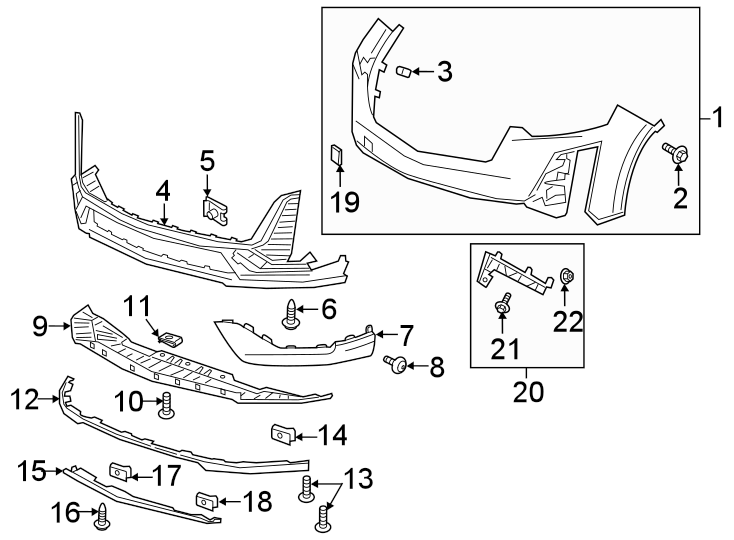 Diagram FRONT BUMPER & GRILLE. BUMPER & COMPONENTS. for your 2021 Chevrolet Trailblazer   