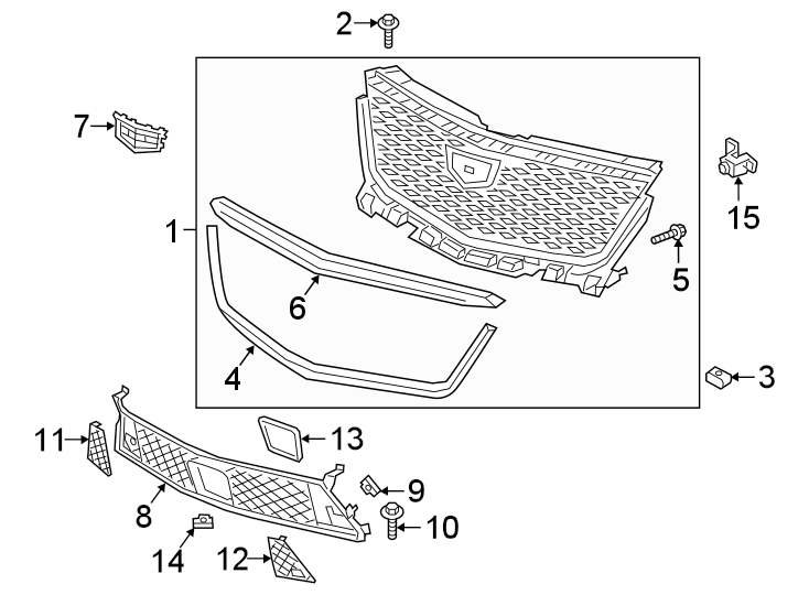 5FRONT BUMPER & GRILLE. GRILLE & COMPONENTS.https://images.simplepart.com/images/parts/motor/fullsize/BN20030.png