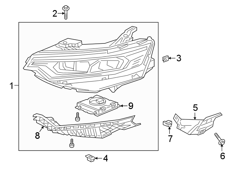 Front lamps. Headlamps. Diagram