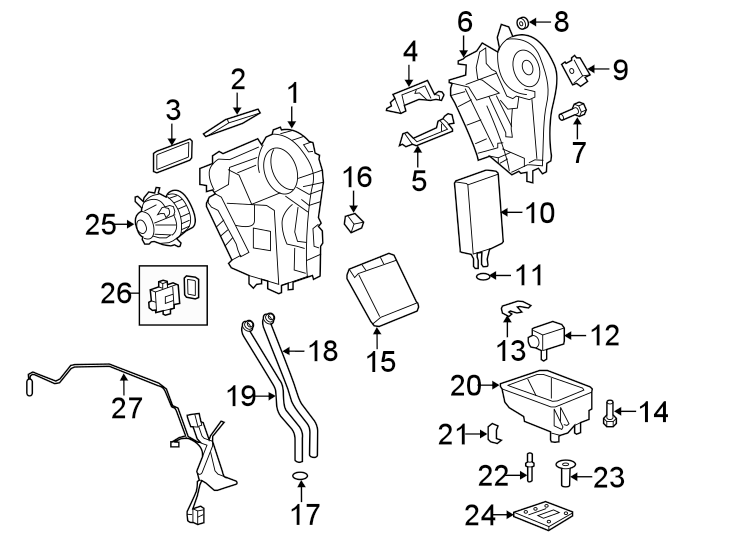 Diagram AIR CONDITIONER & HEATER. EVAPORATOR & HEATER COMPONENTS. for your 2012 Buick Enclave    