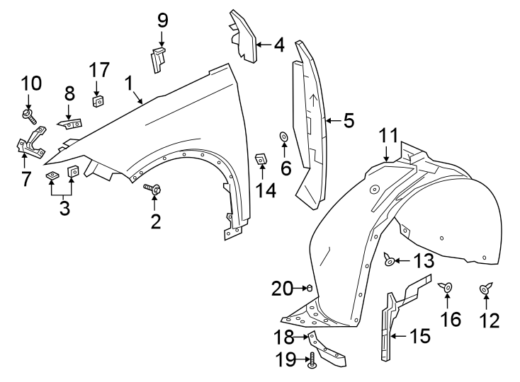 Diagram FENDER & COMPONENTS. for your Cadillac XT4  