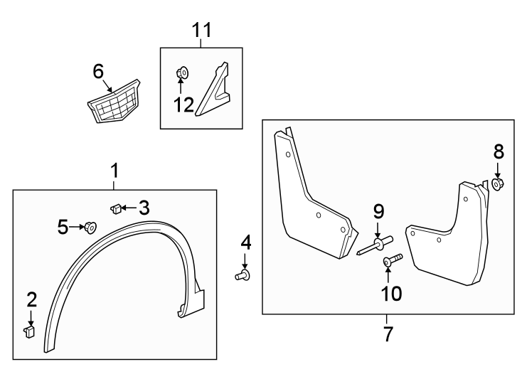 Diagram FENDER. EXTERIOR TRIM. for your 2022 Cadillac XT4 Premium Luxury Sport Utility 2.0L A/T FWD 