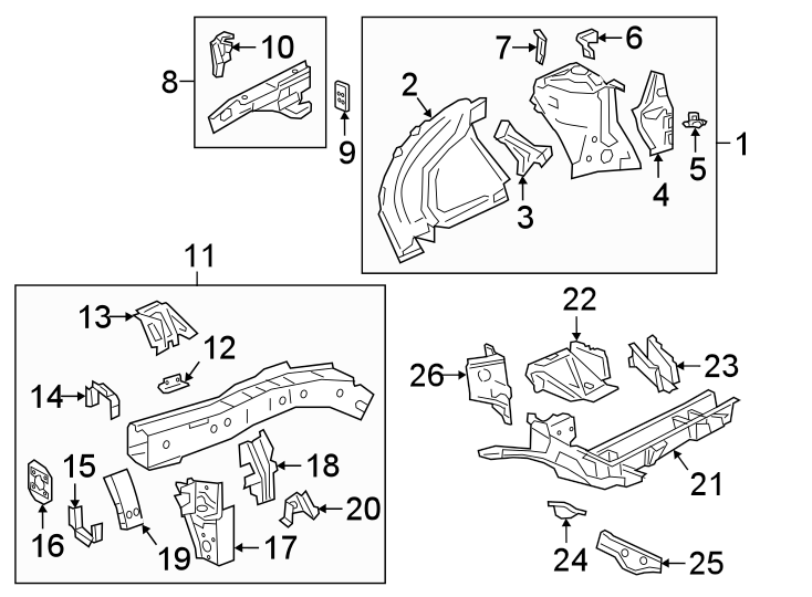 Diagram FENDER. STRUCTURAL COMPONENTS & RAILS. for your 2011 GMC Sierra 2500 HD 6.6L Duramax V8 DIESEL A/T 4WD SLE Standard Cab Pickup 