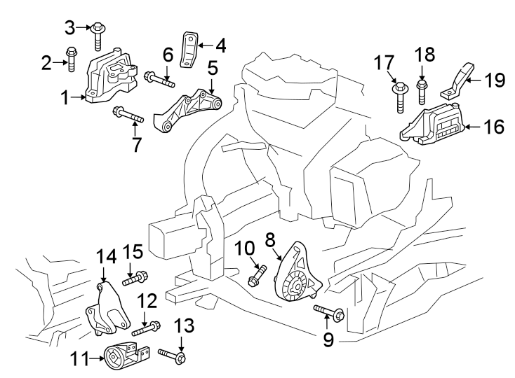 Diagram Engine / transaxle. Engine & TRANS mounting. for your 2018 Chevrolet Equinox 1.5L Ecotec A/T FWD LT Sport Utility 